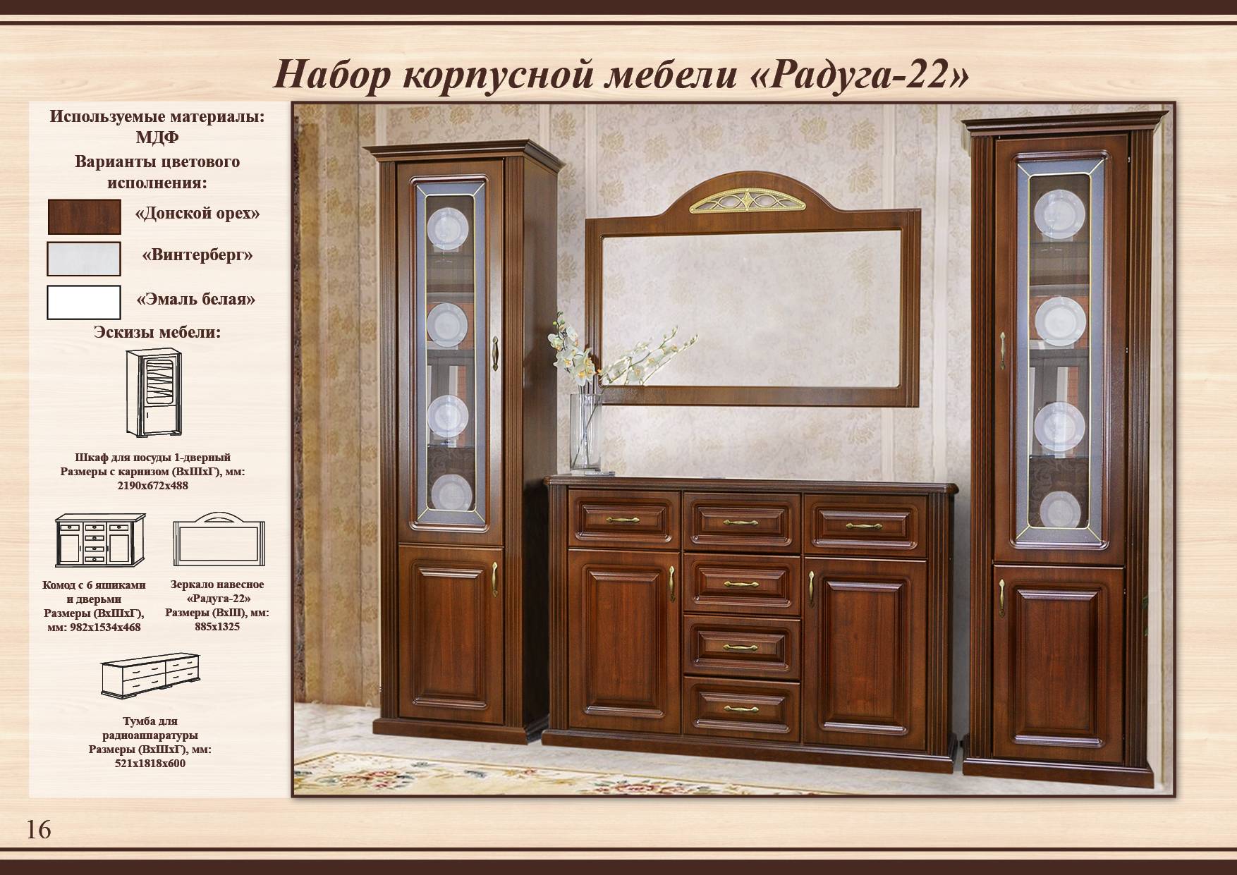   Гостиная  Радуга 22А цена шкафа для посуды 2 дверного-43220 руб